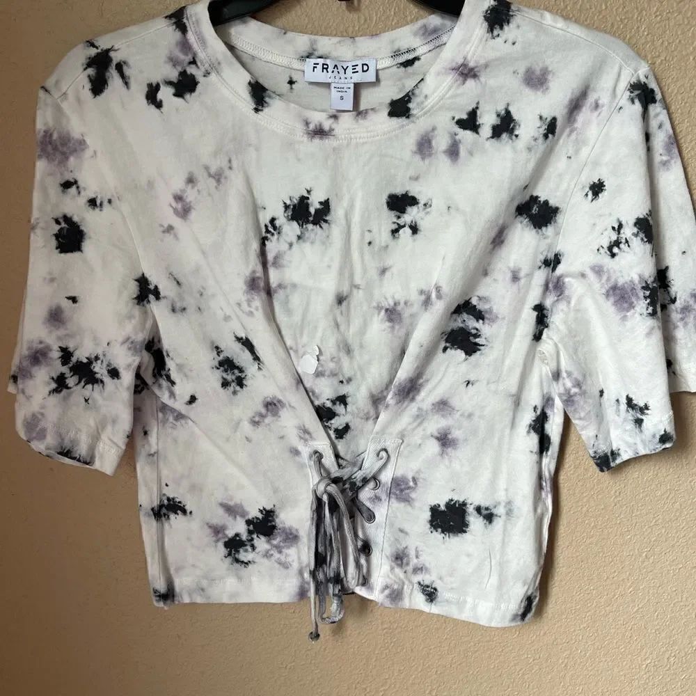 ❤️Frayed Tie-Dye Lace-Up Crop Top